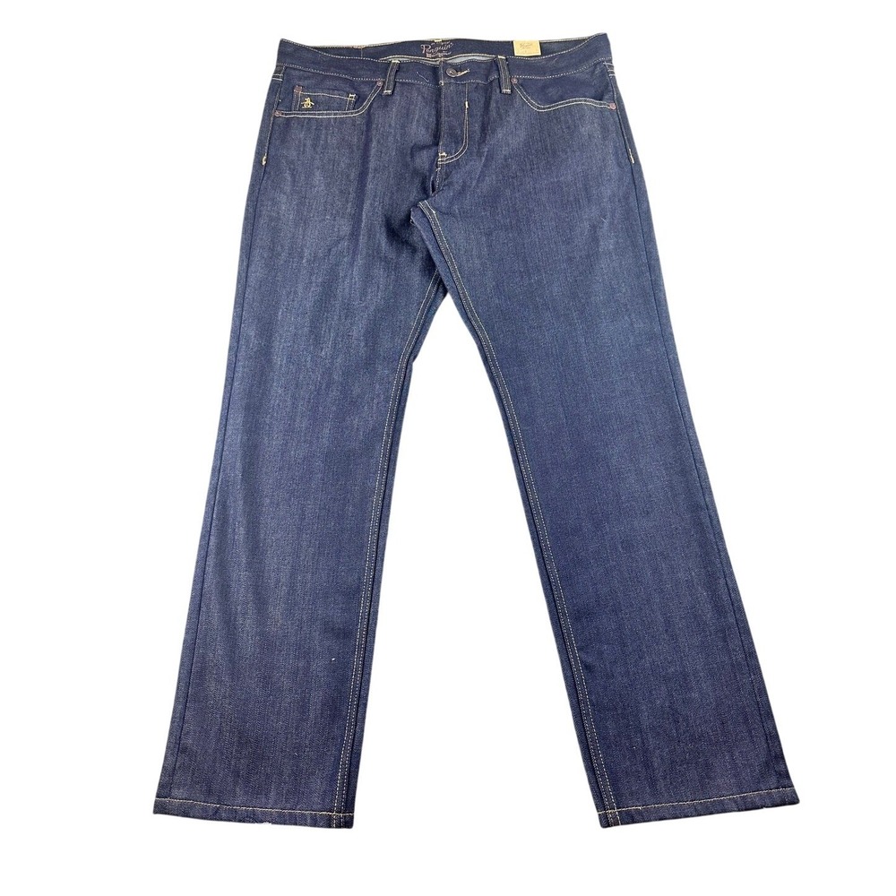 Original Penguin Jeans Men 38x30 Blue Straight Denim Solid Classic Prep Workwear